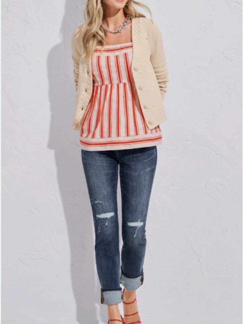 Cabi Coral Striped Brunch Top Style 6102 Sz S